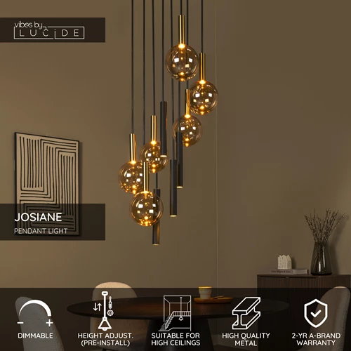 Lucide JOSIANE - Pendant light - Ø 55 cm - 6xG9 - Suitable for double-height spaces and high ceiling - Black | Vibes - USP
